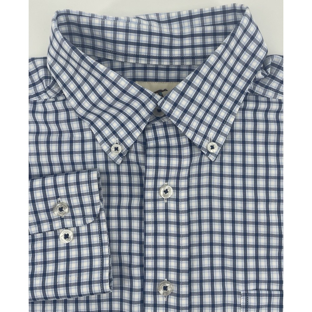 Genteal Performance Shirt Mens Sm Blue White Check Stretch Button Down Long Slv